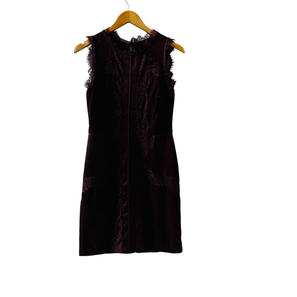 White House Black Market Velvet Lace Trim Sleeveless Dress Size 2 Burgundy - Picture 4 of 10